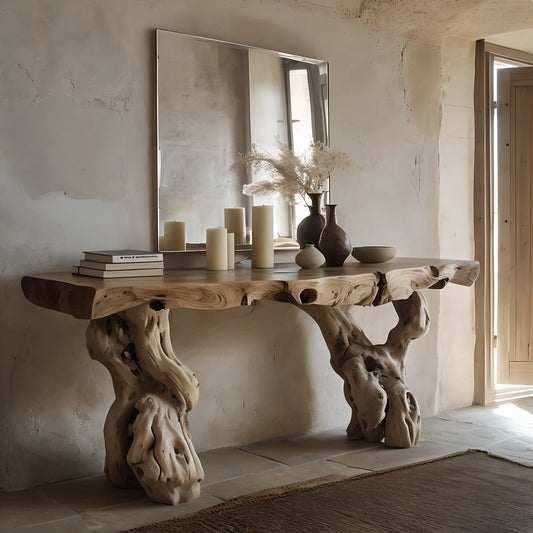 Rustic Solid Wood Console Table – Handmade Natural Design