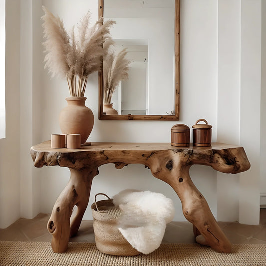 Console Table Unique Art Solid Wood Handmade Narrow Wood