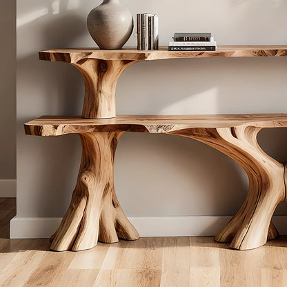 Handmade Solid Wood Console Table – Two-Tier Rustic Design