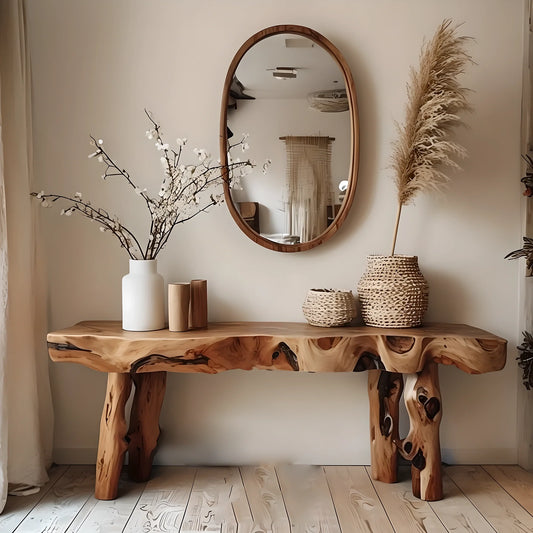 Solid natural wood entryway table decoration