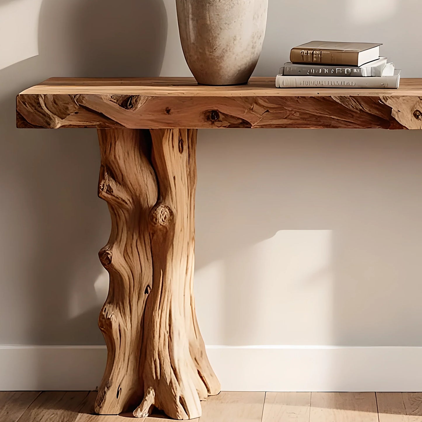 Rustic Home Console Furniture – Artisan Solid Wood with Natural Root Base