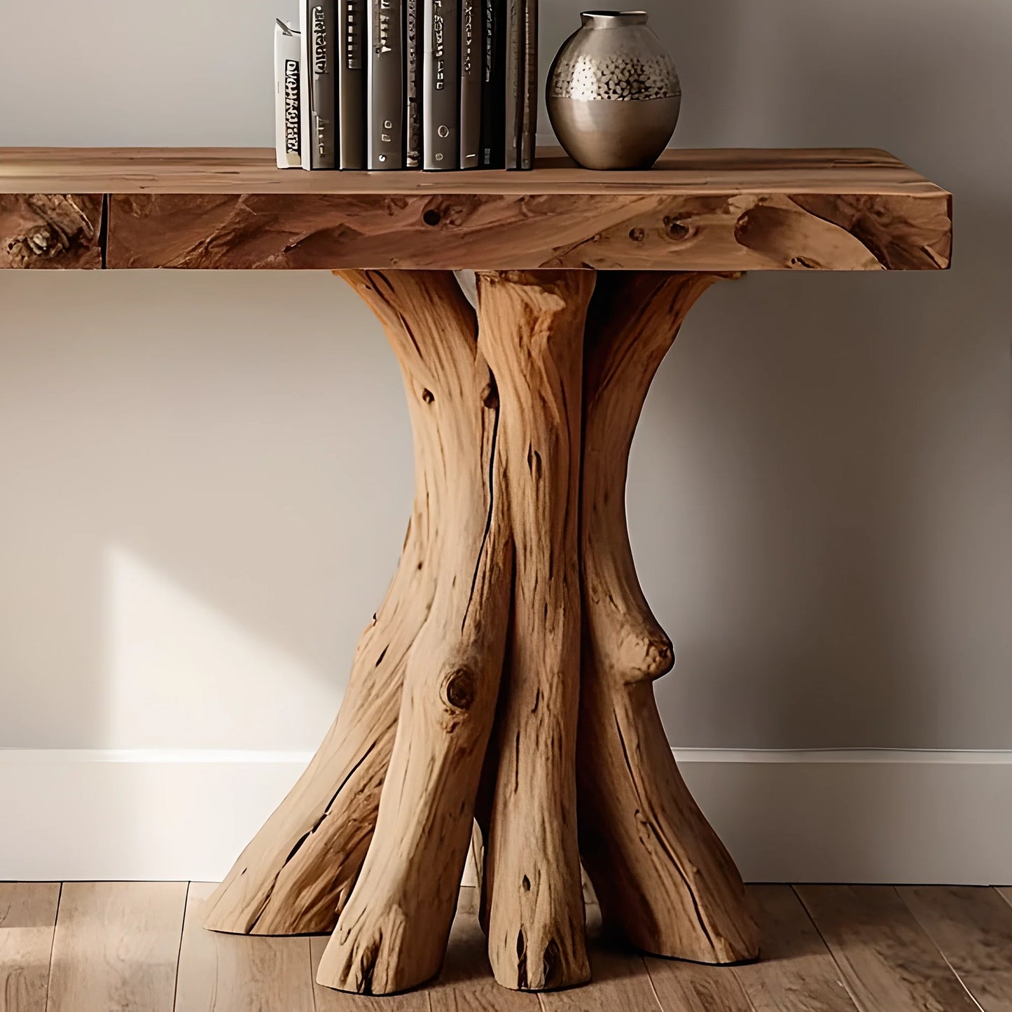 Handcrafted Wood Home Console – Modern Rustic Design for Living Room