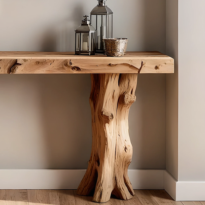 Rustic Home Console Furniture – Artisan Solid Wood with Natural Root Base