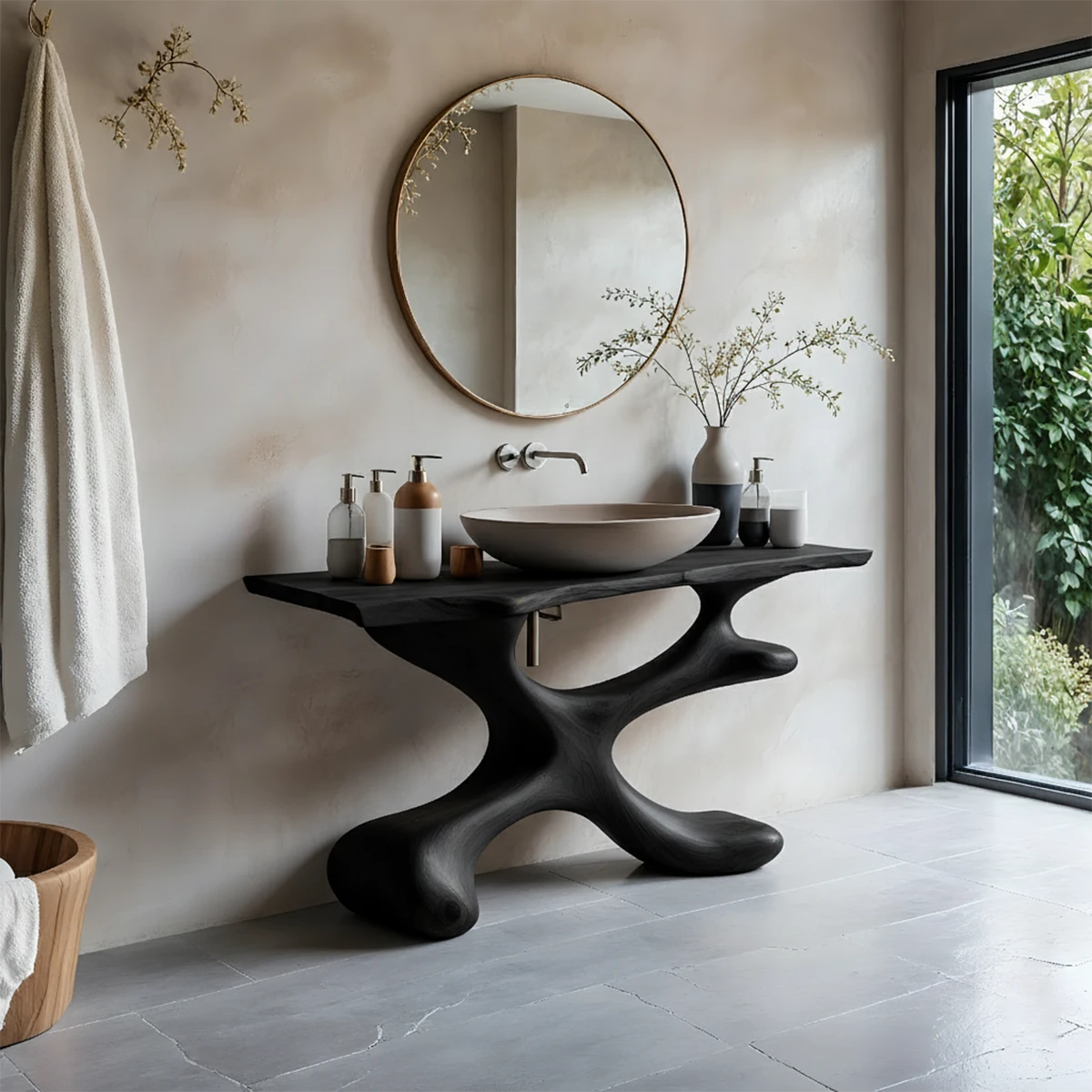 Organic Sculpted Solid Wood Vanity – Modern Biomorphic Bathroom Sink - Rustira