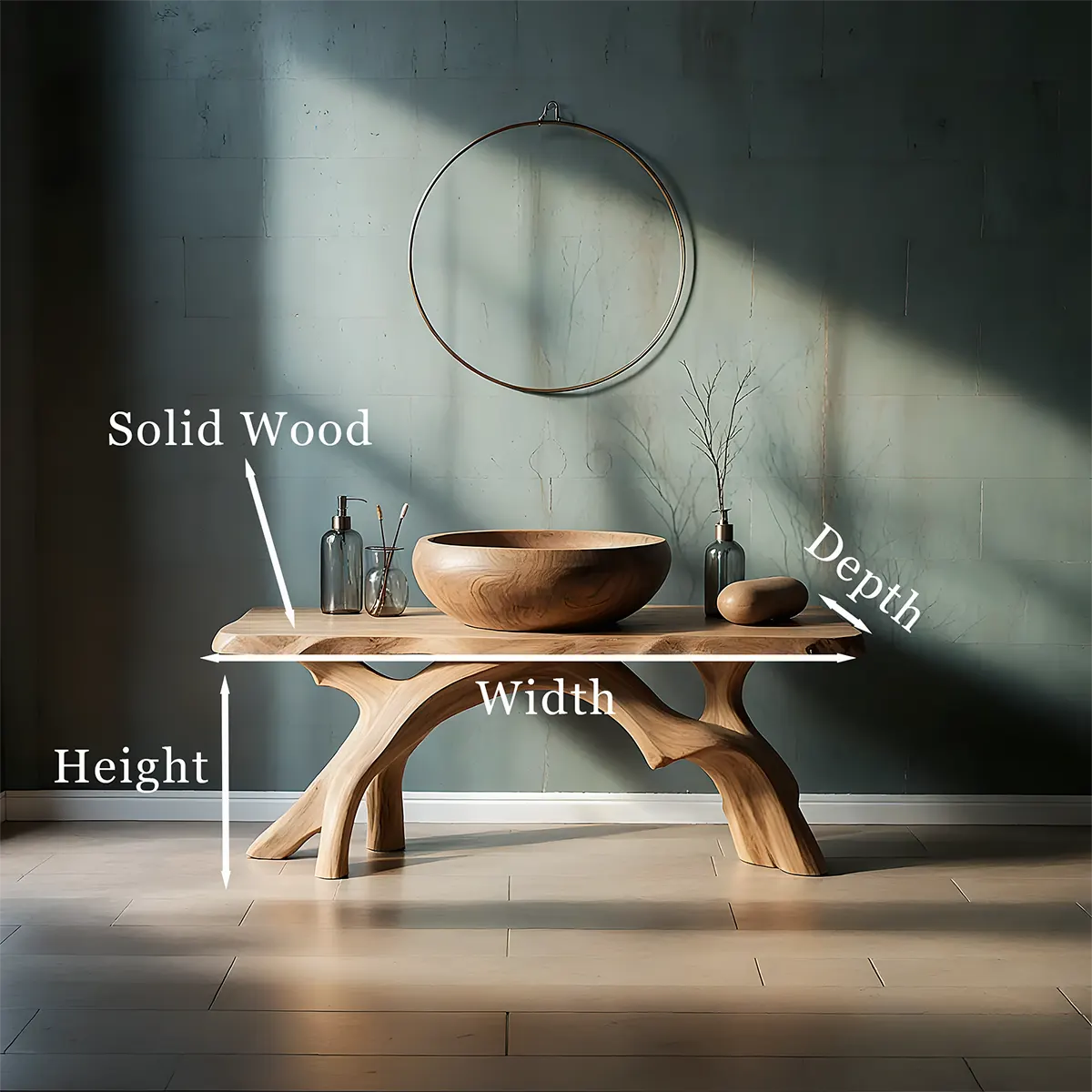 BranchArc Vanity – Sculpted Solid Wood Bathroom Console - Rustira