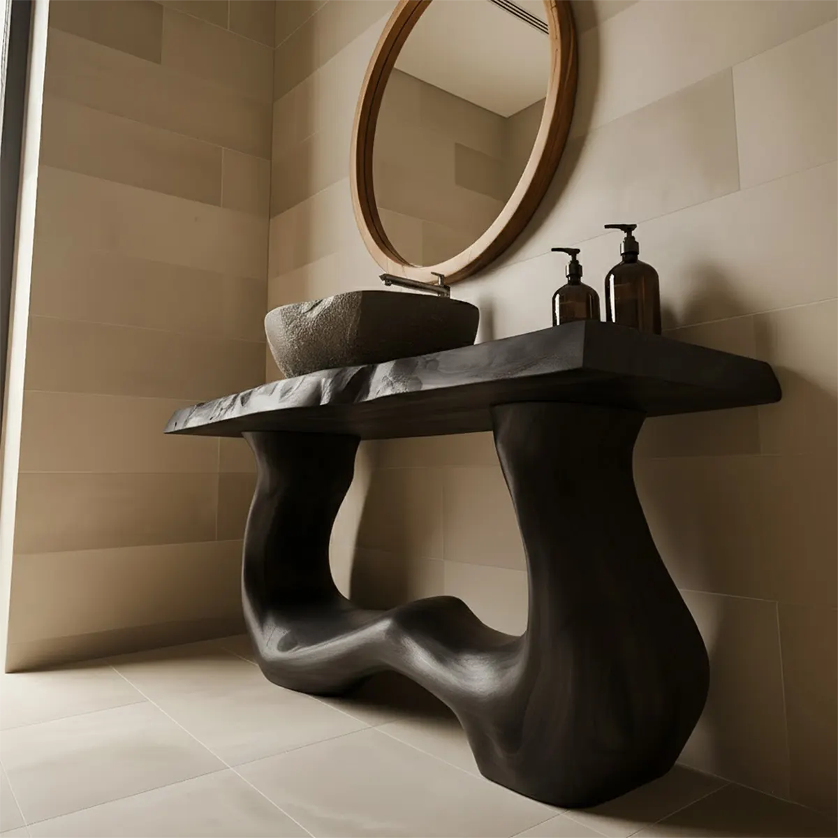 WaveForm Vanity – Sculpted Solid Wood Live Edge Design - Rustira