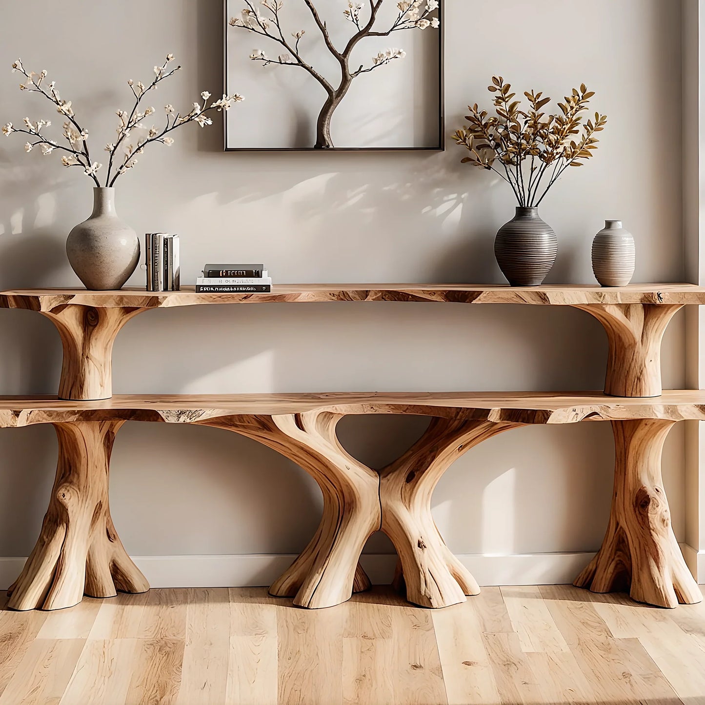 Handmade Solid Wood Console Table – Two-Tier Rustic Design