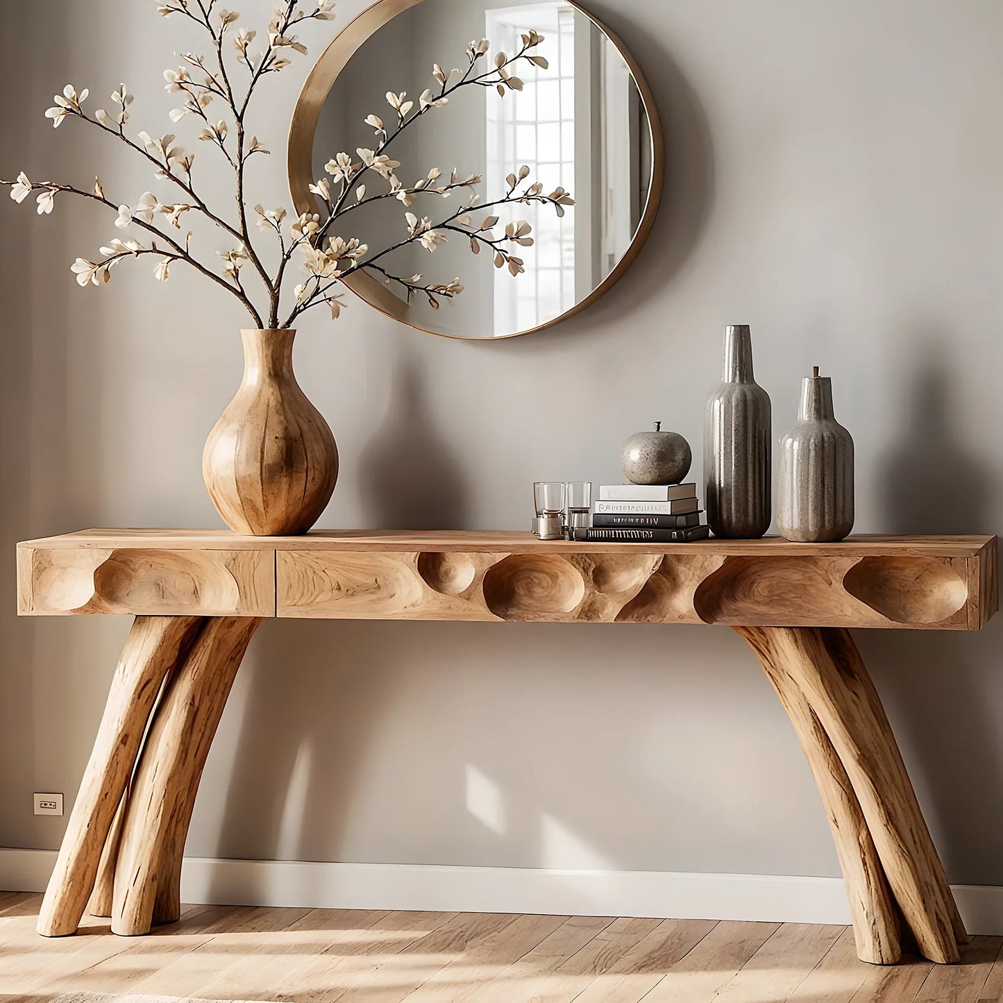 Handmade Solid Wood Console Table – Artistic Carved Design