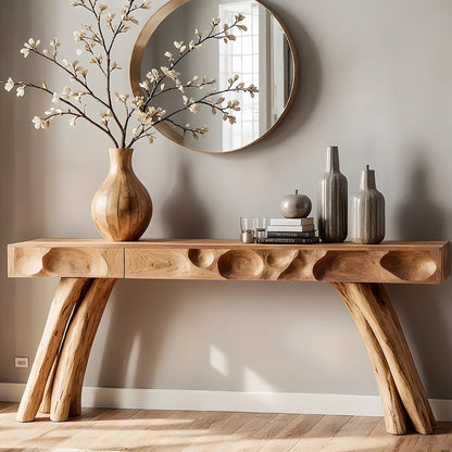 Handmade Solid Wood Console Table – Artistic Carved Design
