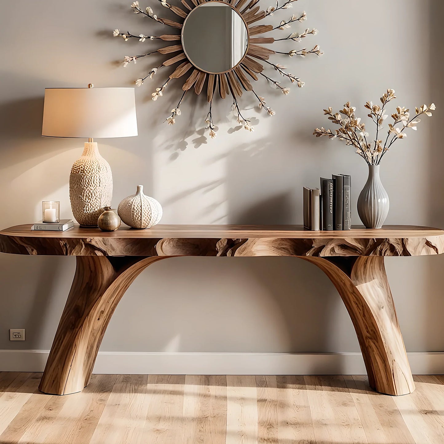 Home Console with Tree Root Base – Rustic Solid Wood Craftsmanship