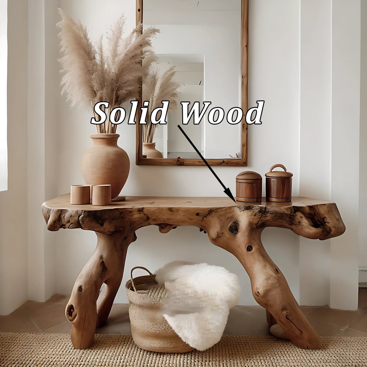 Console Table Unique Art Solid Wood Handmade Narrow Wood