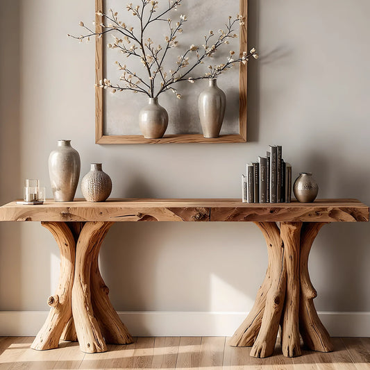 Handcrafted Wood Home Console – Modern Rustic Design for Living Room