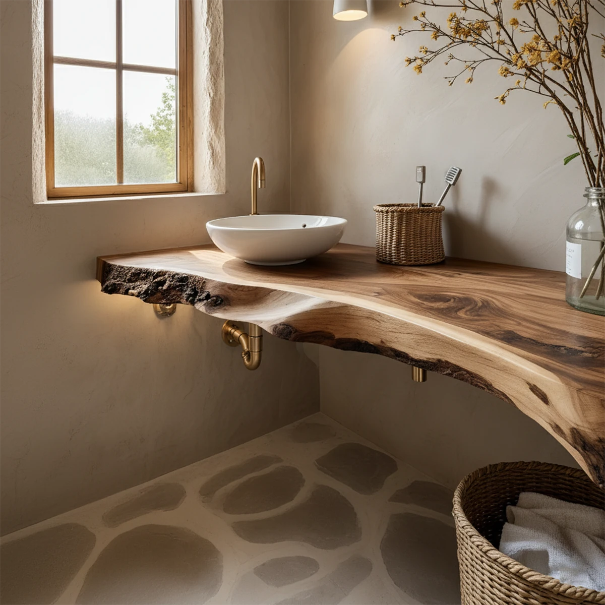 Rustic Live Edge Floating Wood Bathroom Vanity Shelf – Handcrafted - Rustira