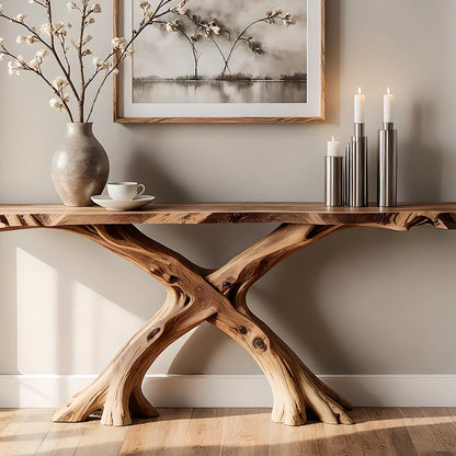 Solid Wood Console Table – Handmade Rustic X-Leg Design