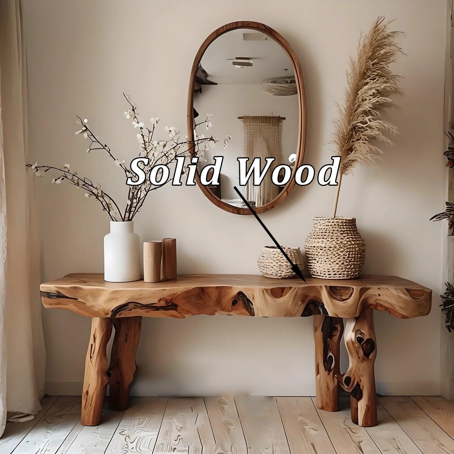 Solid natural wood entryway table decoration