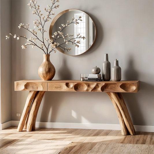 Handmade Solid Wood Console Table – Artistic Carved Design