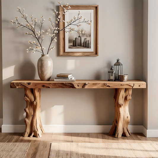 Rustic Home Console Furniture – Artisan Solid Wood with Natural Root Base