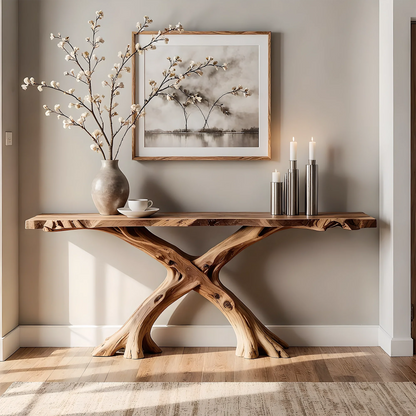 Solid Wood Console Table – Handmade Rustic X-Leg Design