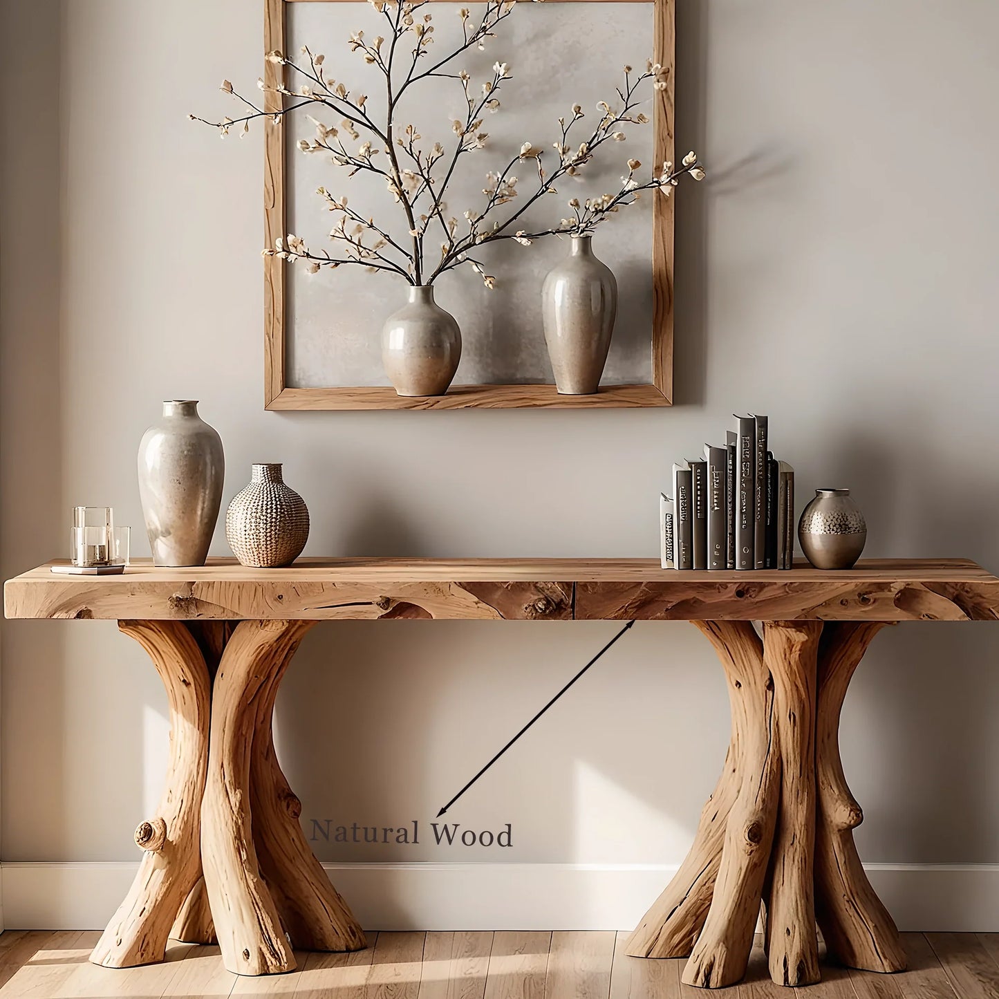 Handcrafted Wood Home Console – Modern Rustic Design for Living Room