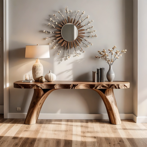 Home Console with Tree Root Base – Rustic Solid Wood Craftsmanship