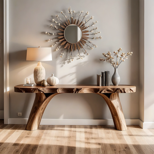 Home Console with Tree Root Base – Rustic Solid Wood Craftsmanship