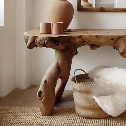 Console Table Unique Art Solid Wood Handmade Narrow Wood