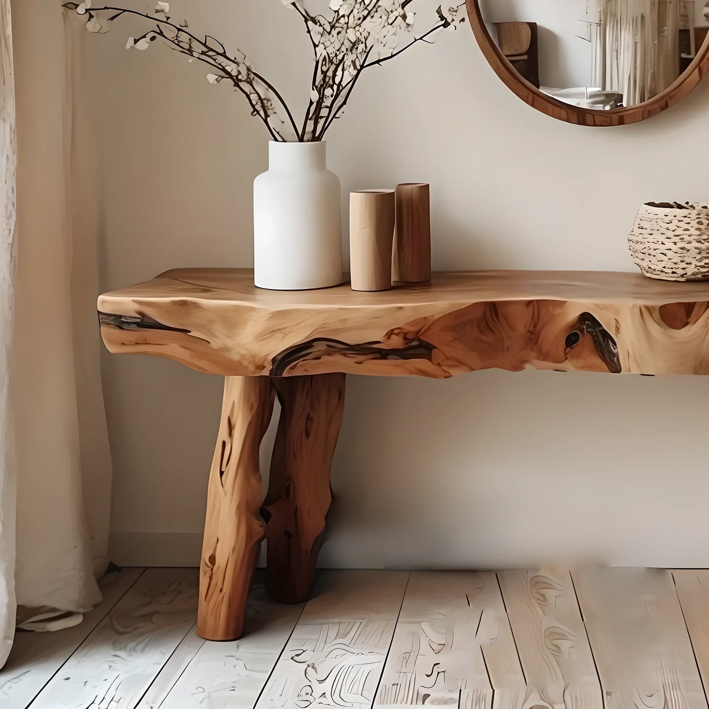 Solid natural wood entryway table decoration