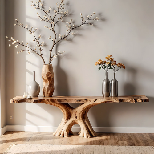 Handmade Solid Wood Console Table – Artistic Natural Design