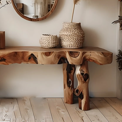 Solid natural wood entryway table decoration