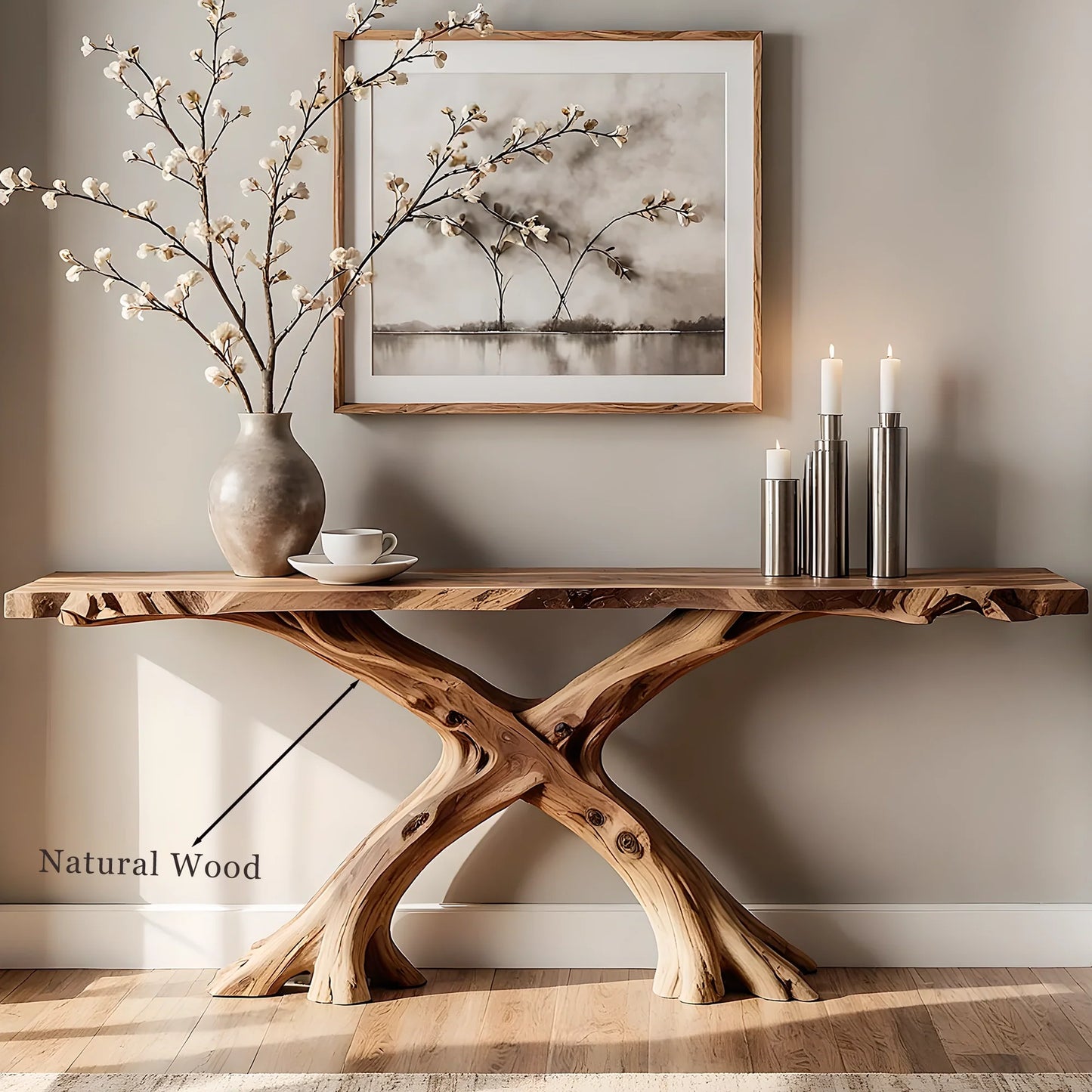 Solid Wood Console Table – Handmade Rustic X-Leg Design