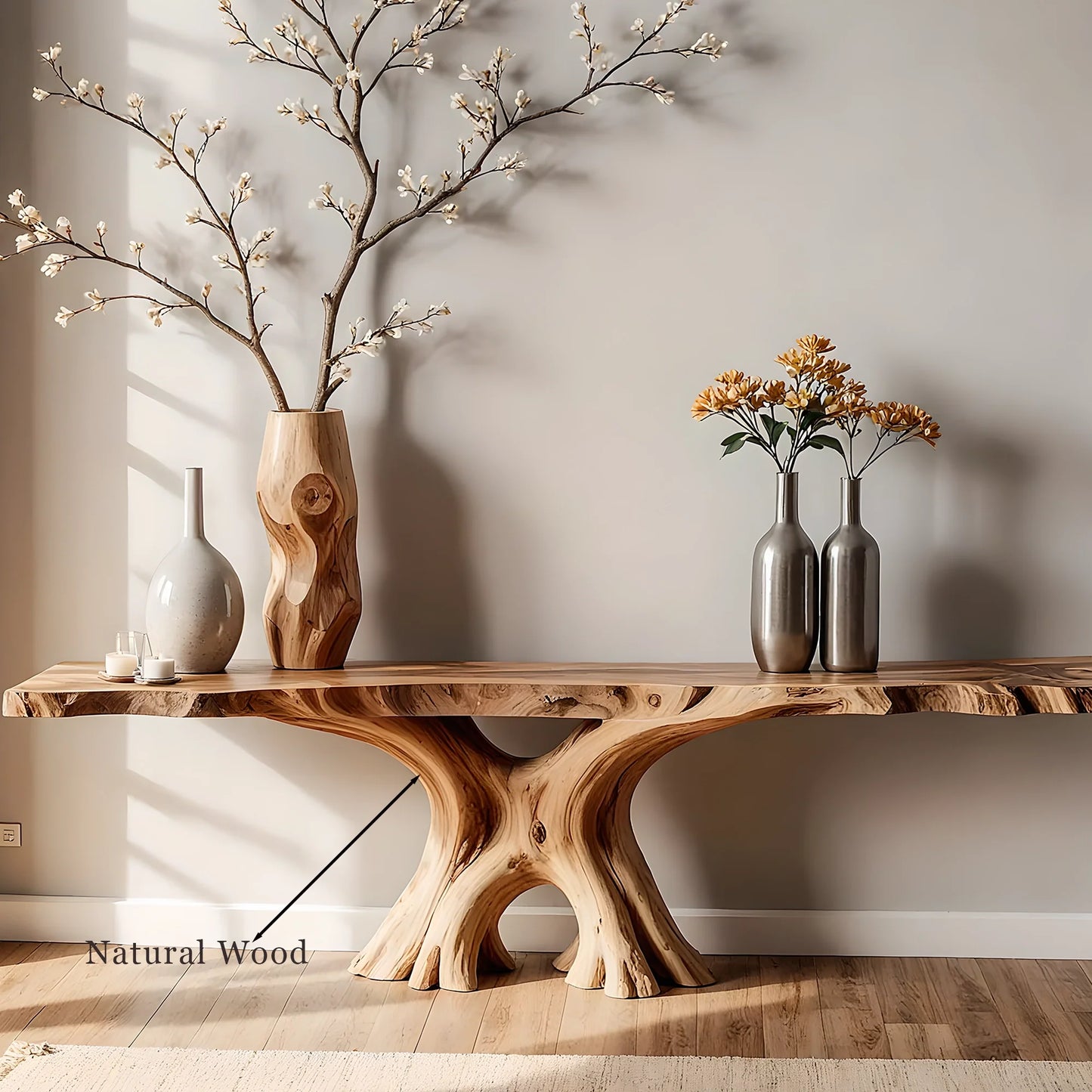 Handmade Solid Wood Console Table – Artistic Natural Design