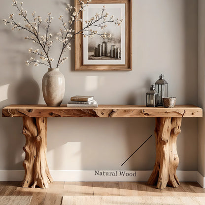 Rustic Home Console Furniture – Artisan Solid Wood with Natural Root Base