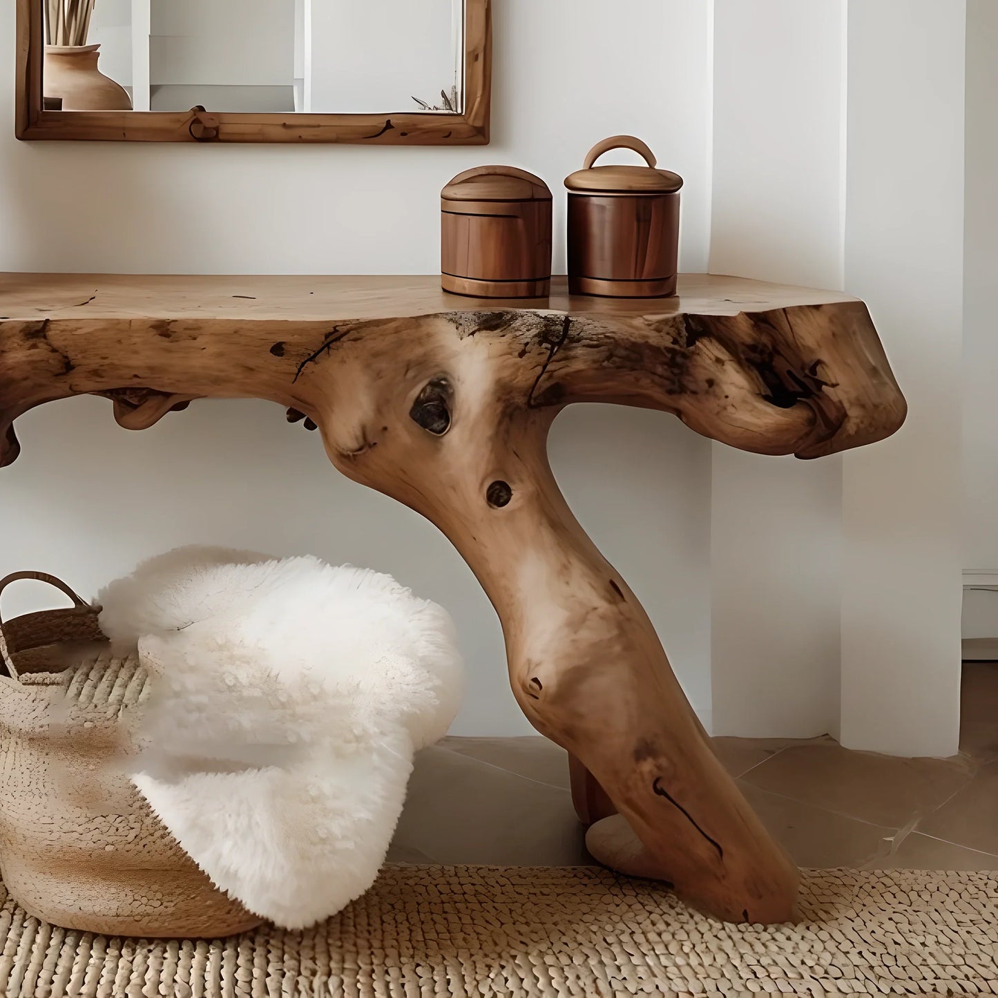 Console Table Unique Art Solid Wood Handmade Narrow Wood