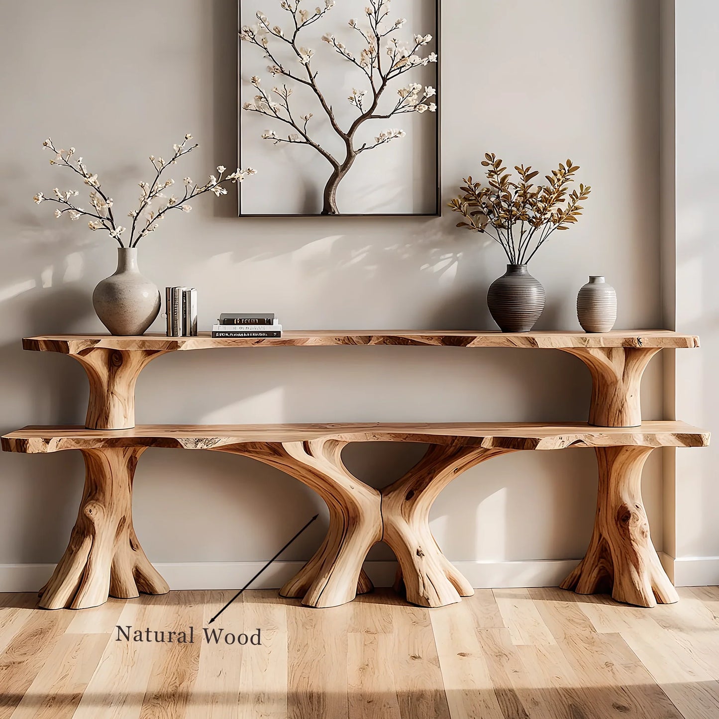 Handmade Solid Wood Console Table – Two-Tier Rustic Design
