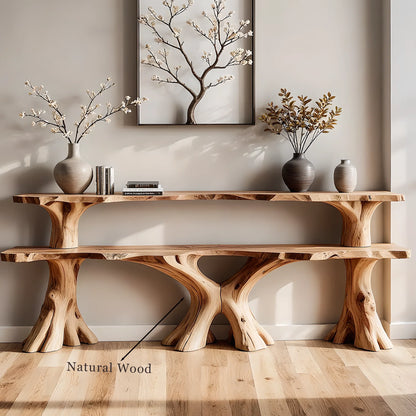 Handmade Solid Wood Console Table – Two-Tier Rustic Design