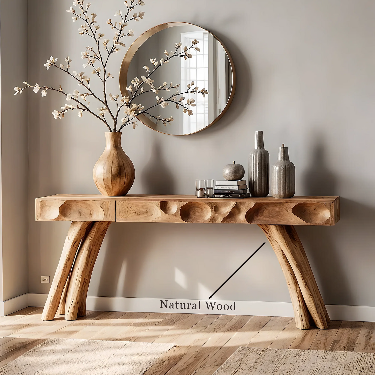 Handmade Solid Wood Console Table – Artistic Carved Design