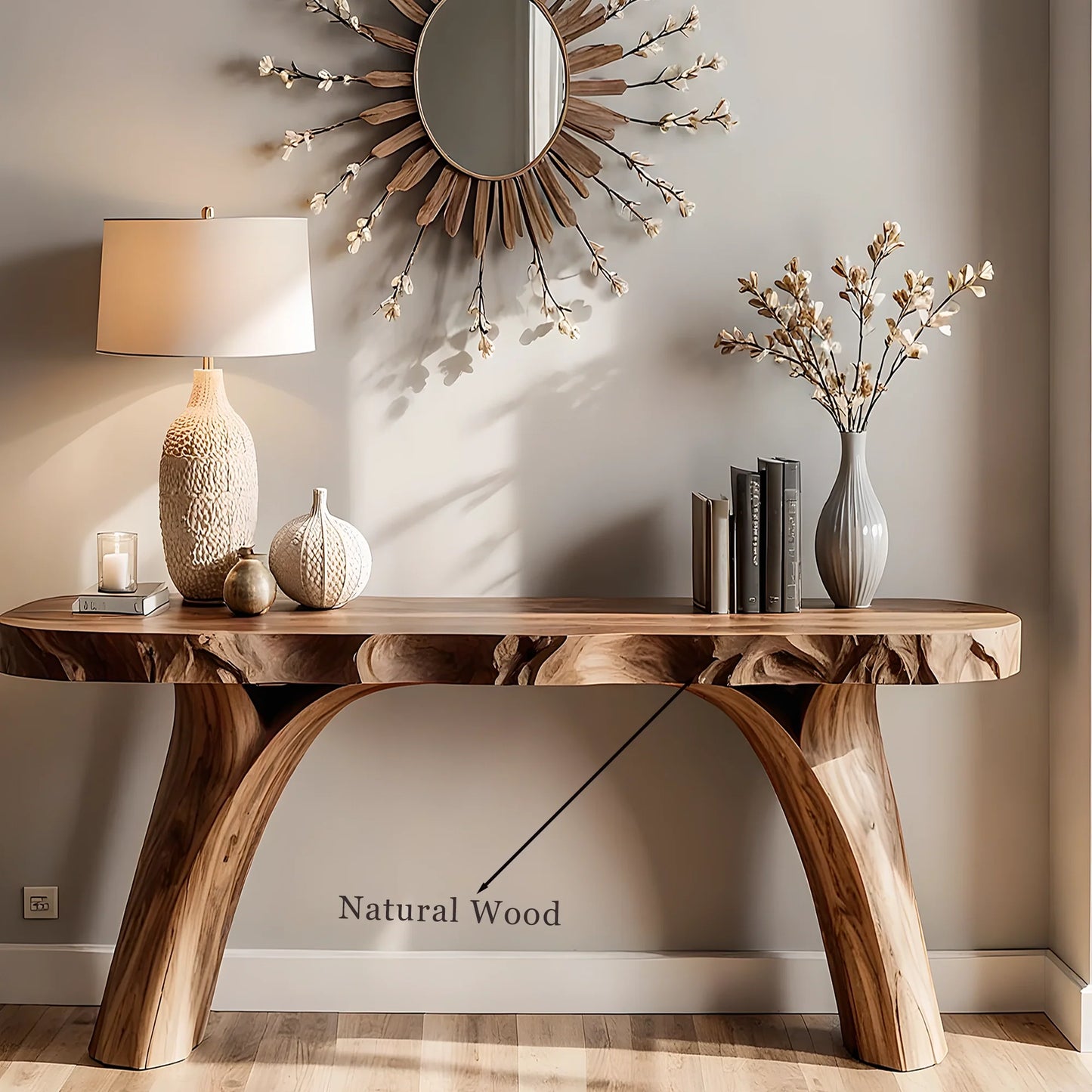 Home Console with Tree Root Base – Rustic Solid Wood Craftsmanship
