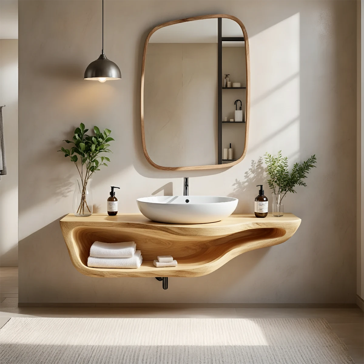 Handcrafted Live Edge Floating Bathroom Vanity With Shelf - Rustira