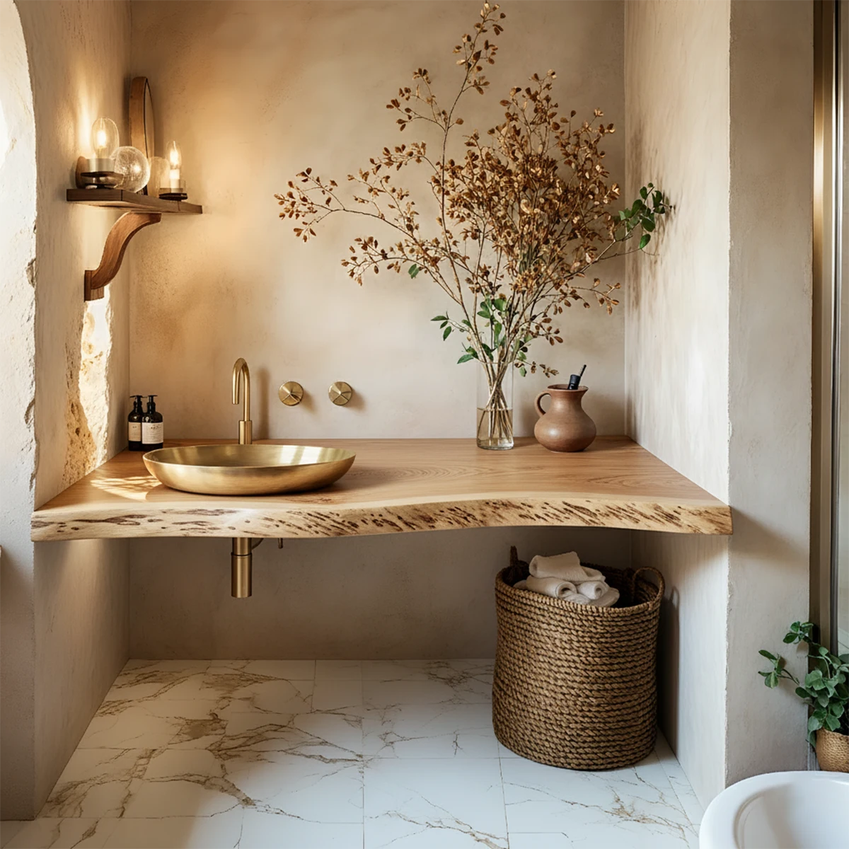 Live Edge Corner Floating Bathroom Vanity — Organic Wabi-Sabi Luxury - Rustira