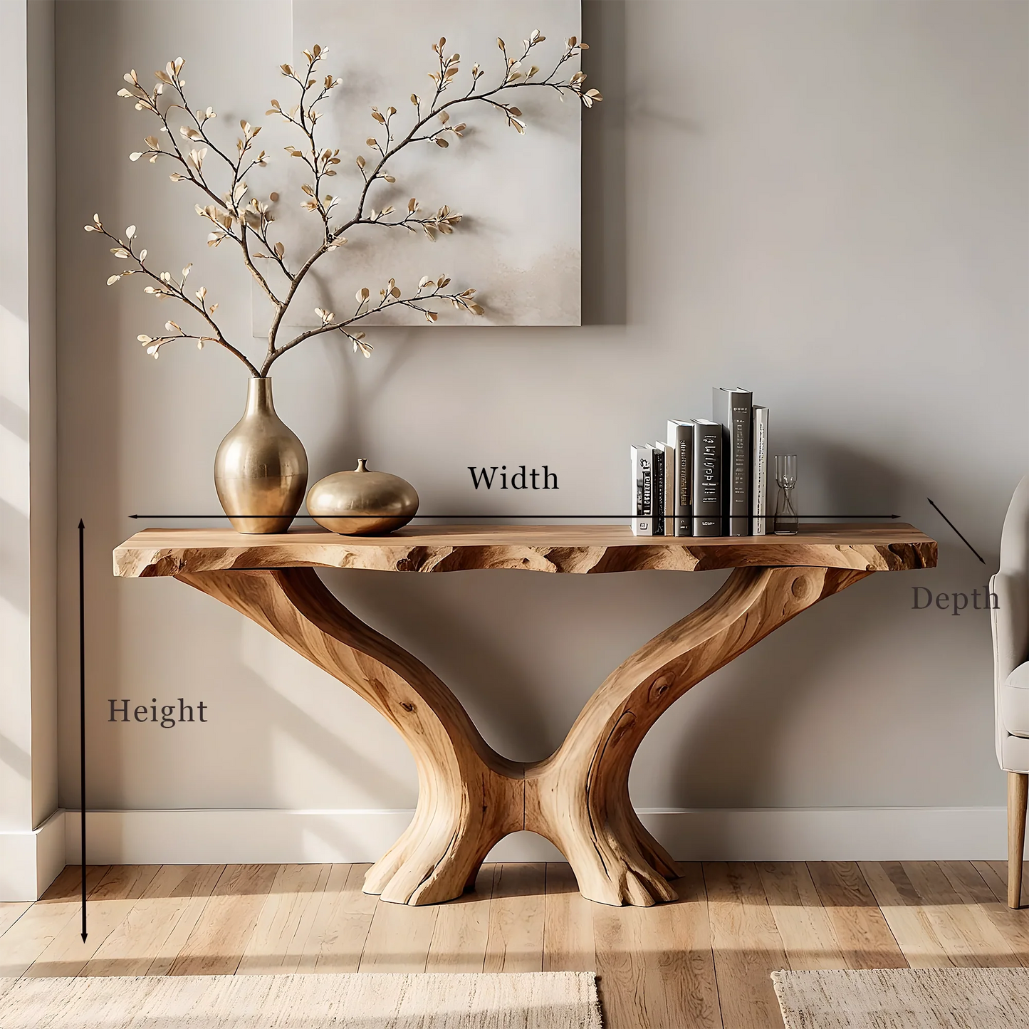 Natural Live Edge Home Console – Unique Wood Grain Handmade Table