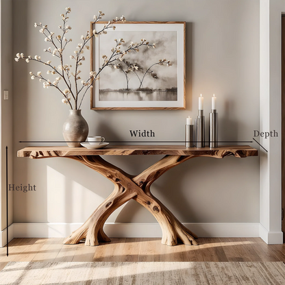 Solid Wood Console Table – Handmade Rustic X-Leg Design