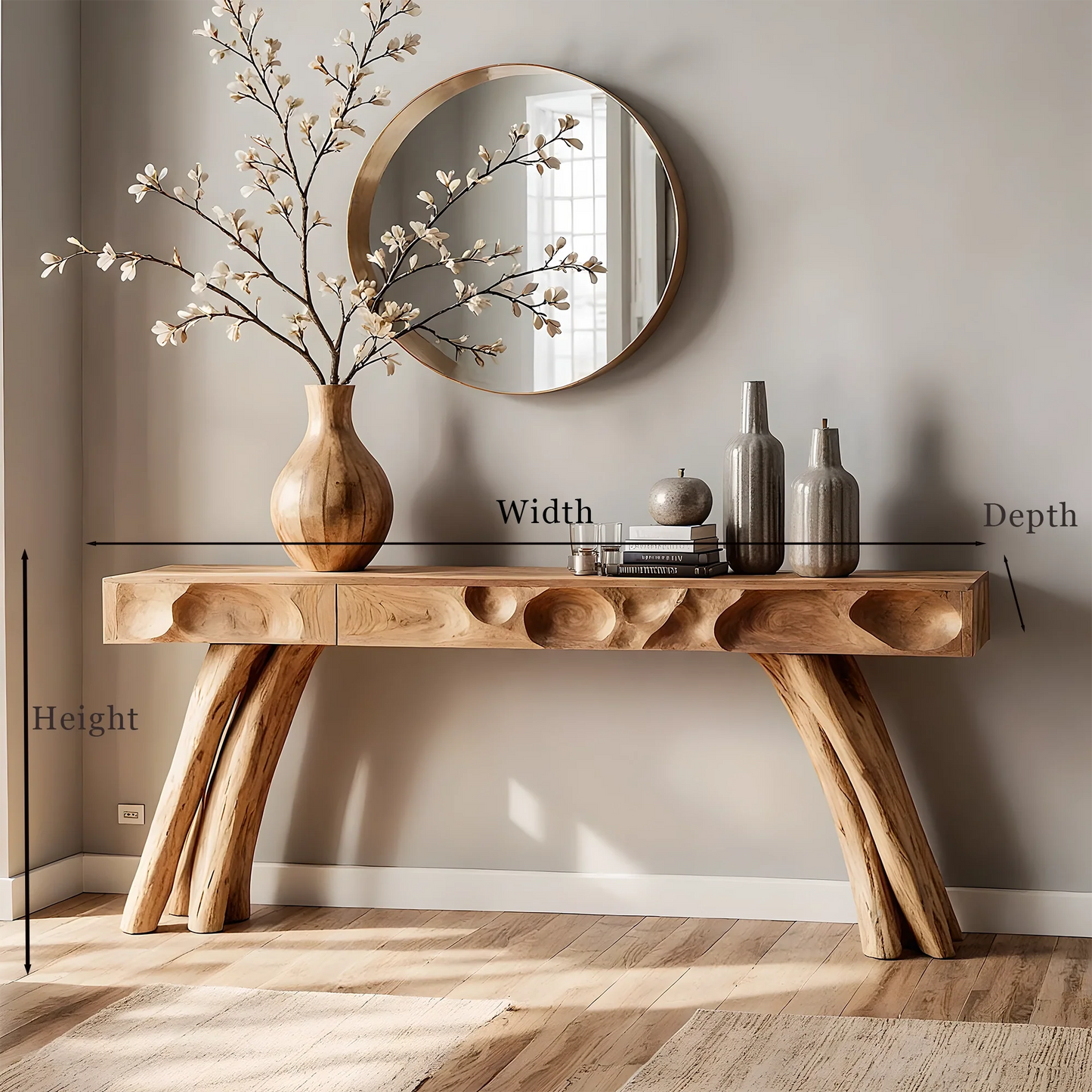 Handmade Solid Wood Console Table – Artistic Carved Design