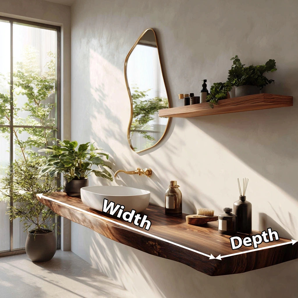 Farmhouse Solid Wood Live Edge Bathroom Vanity with Floating Shelf - Rustira