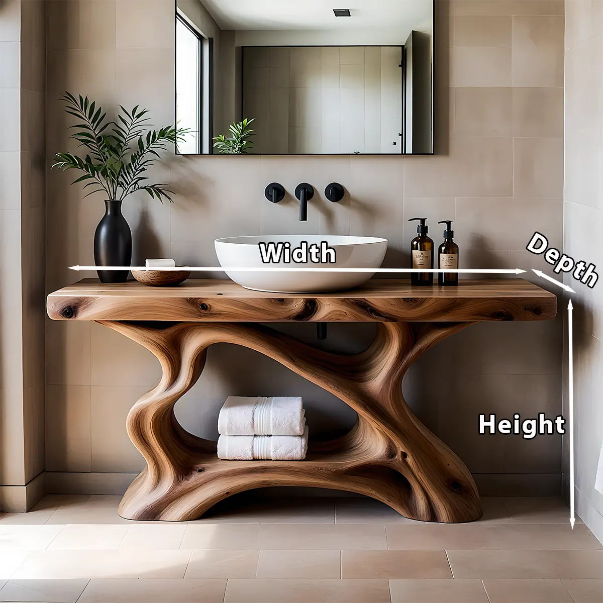 Rustic Sculpted Solid Wood Live Edge Bathroom Vanity - Rustira