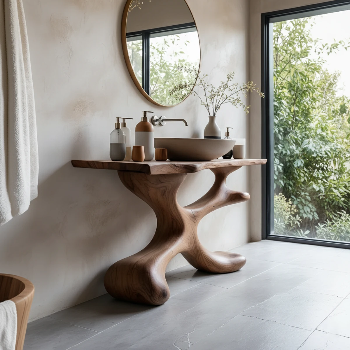 Organic Sculpted Solid Wood Vanity – Modern Biomorphic Bathroom Sink - Rustira