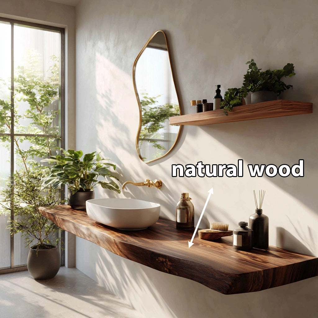 Farmhouse Solid Wood Live Edge Bathroom Vanity with Floating Shelf - Rustira