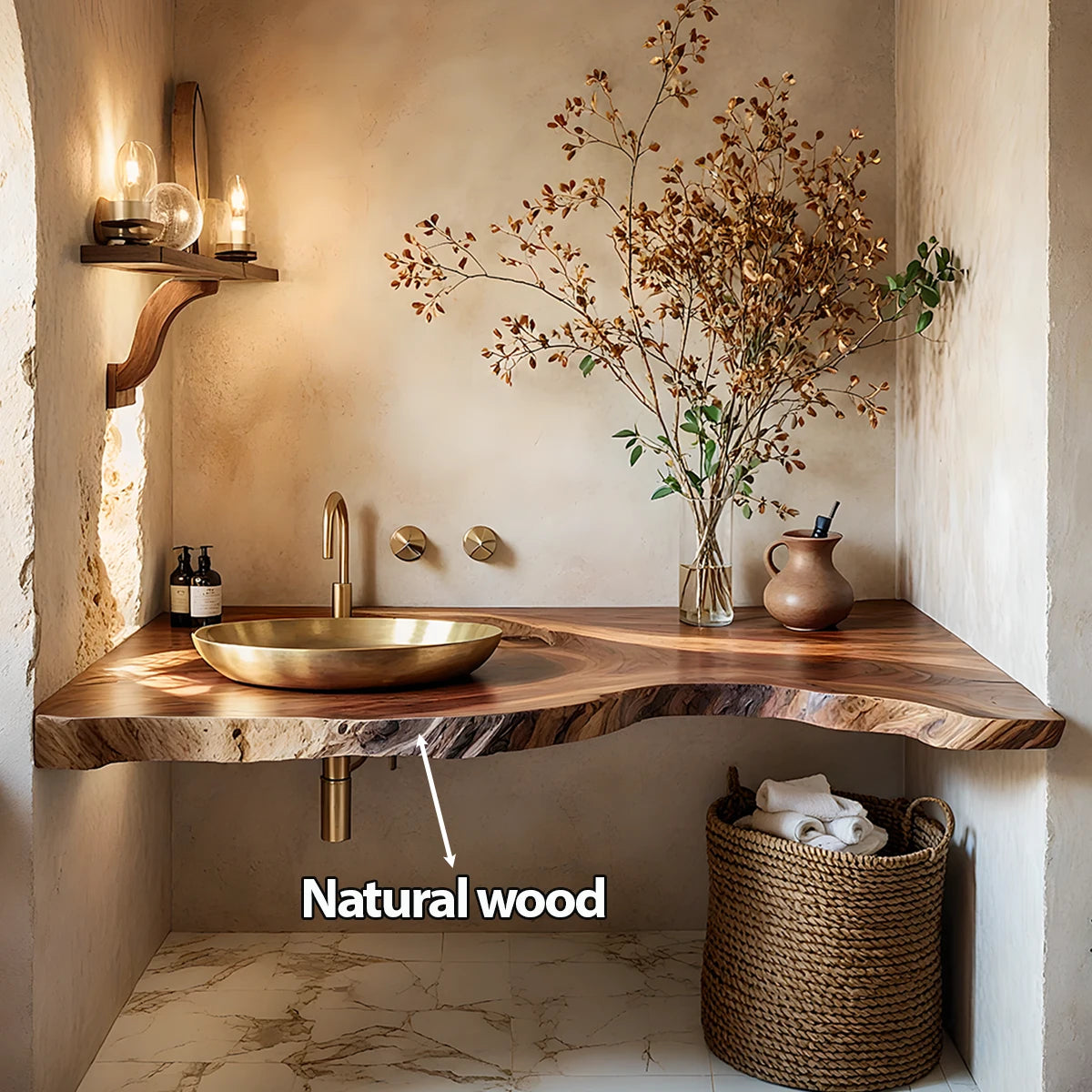 Live Edge Corner Floating Bathroom Vanity — Organic Wabi-Sabi Luxury - Rustira