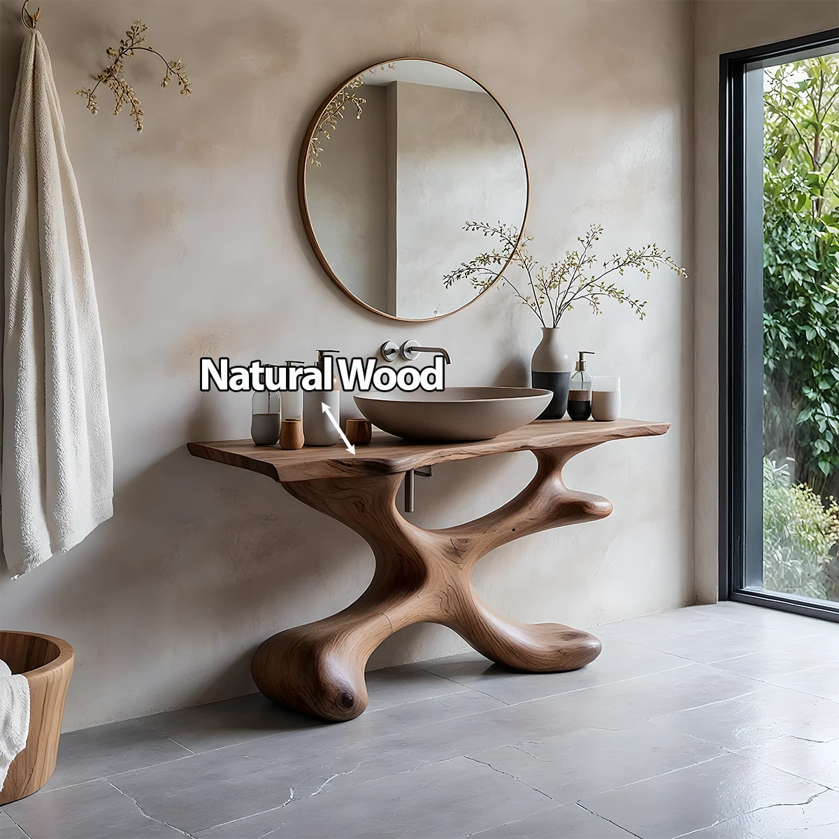 Organic Sculpted Solid Wood Vanity – Modern Biomorphic Bathroom Sink - Rustira