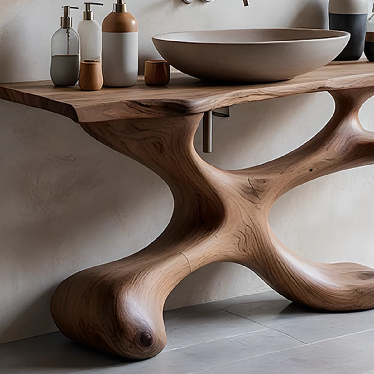 Organic Sculpted Solid Wood Vanity – Modern Biomorphic Bathroom Sink - Rustira