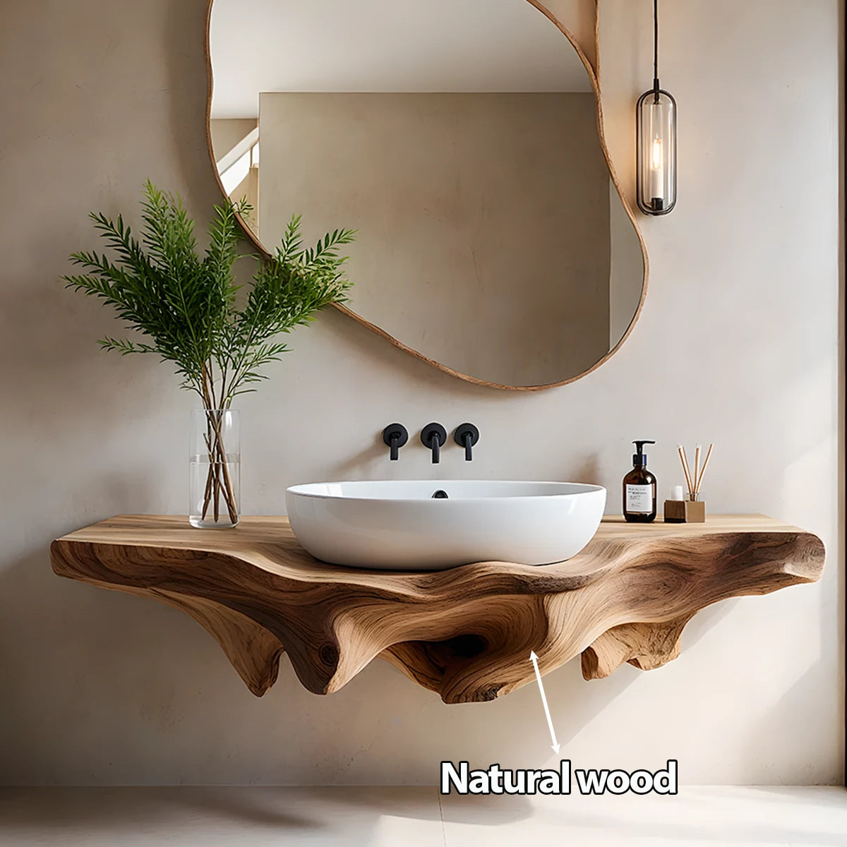 Sculpted Live Edge Floating Wood Bathroom Vanity Shelf - Rustira